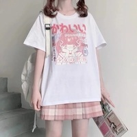 Pink 2D Anime Girl Print Short Sleeve T-shirt  - Thumbnail 3
