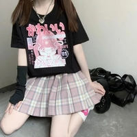 Pink 2D Anime Girl Print Short Sleeve T-shirt  - Thumbnail 4