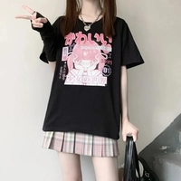 Pink 2D Anime Girl Print Short Sleeve T-shirt  - Thumbnail 5