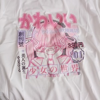 Pink 2D Anime Girl Print Short Sleeve T-shirt  - Thumbnail 7