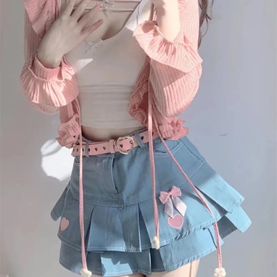 Heart Embroidery Blue Denim Skirt