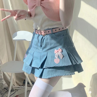 Heart Embroidery Blue Denim Skirt - Thumbnail 5