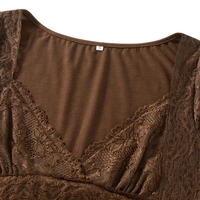 Brown Lace Trim Short Sleeve Shirt  - Thumbnail 4