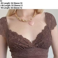 Brown Lace Trim Short Sleeve Shirt  - Thumbnail 6