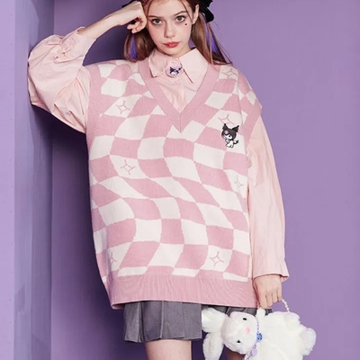 Japanese anime checkered vest sweater 