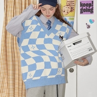Japanese Anime Checkered Vest Sweater  - Thumbnail 7