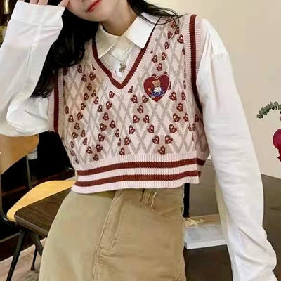 Teddy Bear Embroidery Sweater Vest