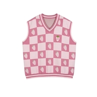 Pink Strawberry Plaid Sweater Vest - Thumbnail 1