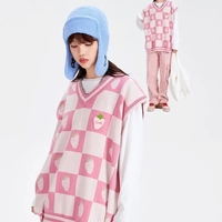 Pink Strawberry Plaid Sweater Vest - Thumbnail 2