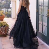 Straps Black Prom Dresses Slit Side - Thumbnail 1