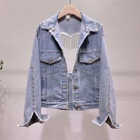 New Heavy Industry Rhinestone Tassel Love Backless Denim Short Jacket - Thumbnail 1