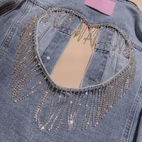 New Heavy Industry Rhinestone Tassel Love Backless Denim Short Jacket - Thumbnail 2