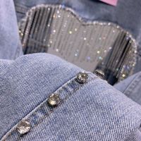 New Heavy Industry Rhinestone Tassel Love Backless Denim Short Jacket - Thumbnail 3