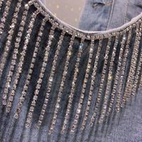 New Heavy Industry Rhinestone Tassel Love Backless Denim Short Jacket - Thumbnail 4