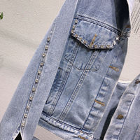 New Heavy Industry Rhinestone Tassel Love Backless Denim Short Jacket - Thumbnail 5