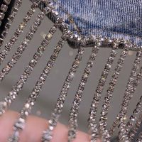 New Heavy Industry Rhinestone Tassel Love Backless Denim Short Jacket - Thumbnail 7