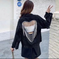 New Heavy Industry Rhinestone Tassel Love Backless Denim Short Jacket - Thumbnail 8