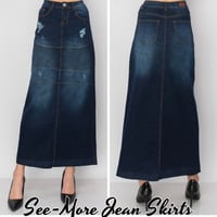 Madilyn Long Dark Wash Distressed Denim Skirt - Thumbnail 2