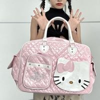 Y2K Punk Goth Japanese Girl Kitty Black Pink Large Capicity Travel Satchel Bag - Thumbnail 1