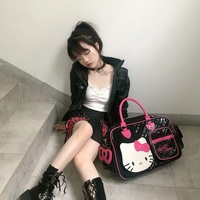 Y2K Punk Goth Japanese Girl Kitty Black Pink Large Capicity Travel Satchel Bag - Thumbnail 4