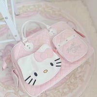 Y2K Punk Goth Japanese Girl Kitty Black Pink Large Capicity Travel Satchel Bag - Thumbnail 9