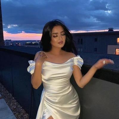 Off shoulder a line ivory prom dresses , formal party dresses