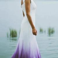 A Line V neck Ombre Formal Prom Dress - Thumbnail 1