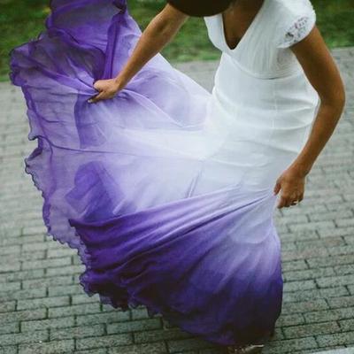 A line v neck ombre formal prom dress - Thumbnail 1