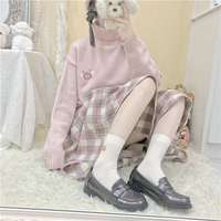 Japanese Wool Autumn Winter Soft Girl Plaid Pink & Blue Stripes Long Elastic Gathered Waist Skirt - Thumbnail 5