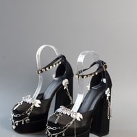 Millennium Hexagram Girls Y2K Gothic Cross Chain Handmade Thick Sole Pink Black White Purple High Heels Shoes - Thumbnail 5