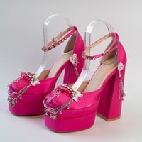 Millennium Hexagram Girls Y2K Gothic Cross Chain Handmade Thick Sole Pink Black White Purple High Heels Shoes - Thumbnail 1