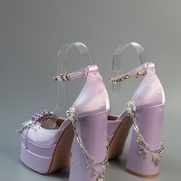 Millennium Hexagram Girls Y2K Gothic Cross Chain Handmade Thick Sole Pink Black White Purple High Heels Shoes - Thumbnail 4