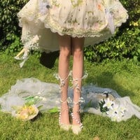 Lily of the valley Elegant Elf Fairy Princess Vines Green White Custom Made High Heels - Thumbnail 2