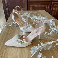 Lily of the valley Elegant Elf Fairy Princess Vines Green White Custom Made High Heels - Thumbnail 4