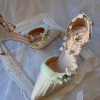 Lily of the valley Elegant Elf Fairy Princess Vines Green White Custom Made High Heels - Thumbnail 7