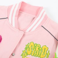 Sweet and Cool Y2K Girl Heart Embroidery Spring Autumn White Pink Baseball Jacket - Thumbnail 1
