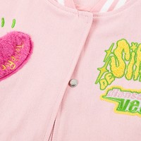 Sweet and Cool Y2K Girl Heart Embroidery Spring Autumn White Pink Baseball Jacket - Thumbnail 2