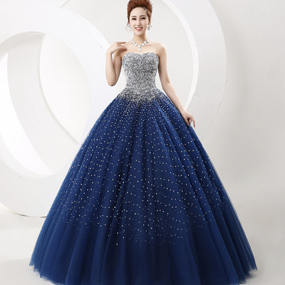 Blue tulle long starry night prom dress, amazing evening dress - Thumbnail 1