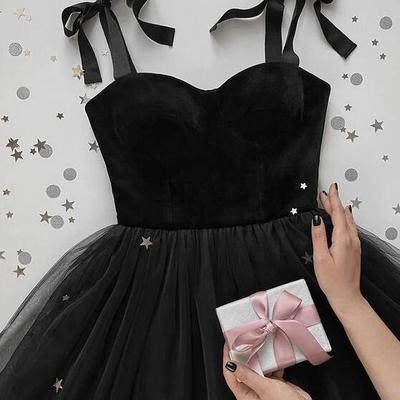 A line black top velvet tulle prom dresses  - Thumbnail 2