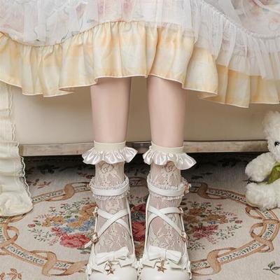 Sweet bow flounce lace heeled mary jane shoes - Thumbnail 1