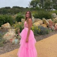 A Line Straps Pink Long Prom Dresses - Thumbnail 1