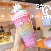 Large-capacity crushed ice cup with straw plastic high-value water cup cute cartoon rabbit double-layer cup - Thumbnail 8