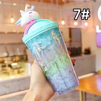 Large-capacity crushed ice cup with straw plastic high-value water cup cute cartoon rabbit double-layer cup - Thumbnail 9