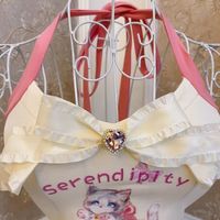 Retro Vintage Coquette Sweetheart Princess Sexy Serendipity Kitty Cat Cream Halter Neck Strap Camisole Top - Thumbnail 2