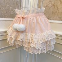 Retro Vintage Coquette Sweetheart Princess Fluffy Snowball Bow Sexy Pink & White Gathered Short Mini Skirt - Thumbnail 2