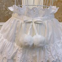 Retro Vintage Coquette Sweetheart Princess Fluffy Snowball Bow Sexy Pink & White Gathered Short Mini Skirt - Thumbnail 6