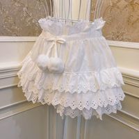 Retro Vintage Coquette Sweetheart Princess Fluffy Snowball Bow Sexy Pink & White Gathered Short Mini Skirt - Thumbnail 7