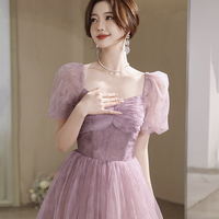 Pink Tulle Long Prom Dress, Beautiful A-Line Evening Party Dress - Thumbnail 2