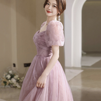 Pink Tulle Long Prom Dress, Beautiful A-Line Evening Party Dress - Thumbnail 3