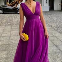 Floor-length A-line V-neck Strap Sleeveless Prom Dress - Thumbnail 1